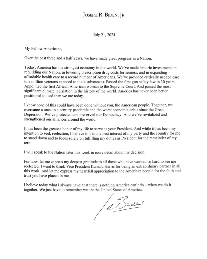 Letter Joe Biden Resignation